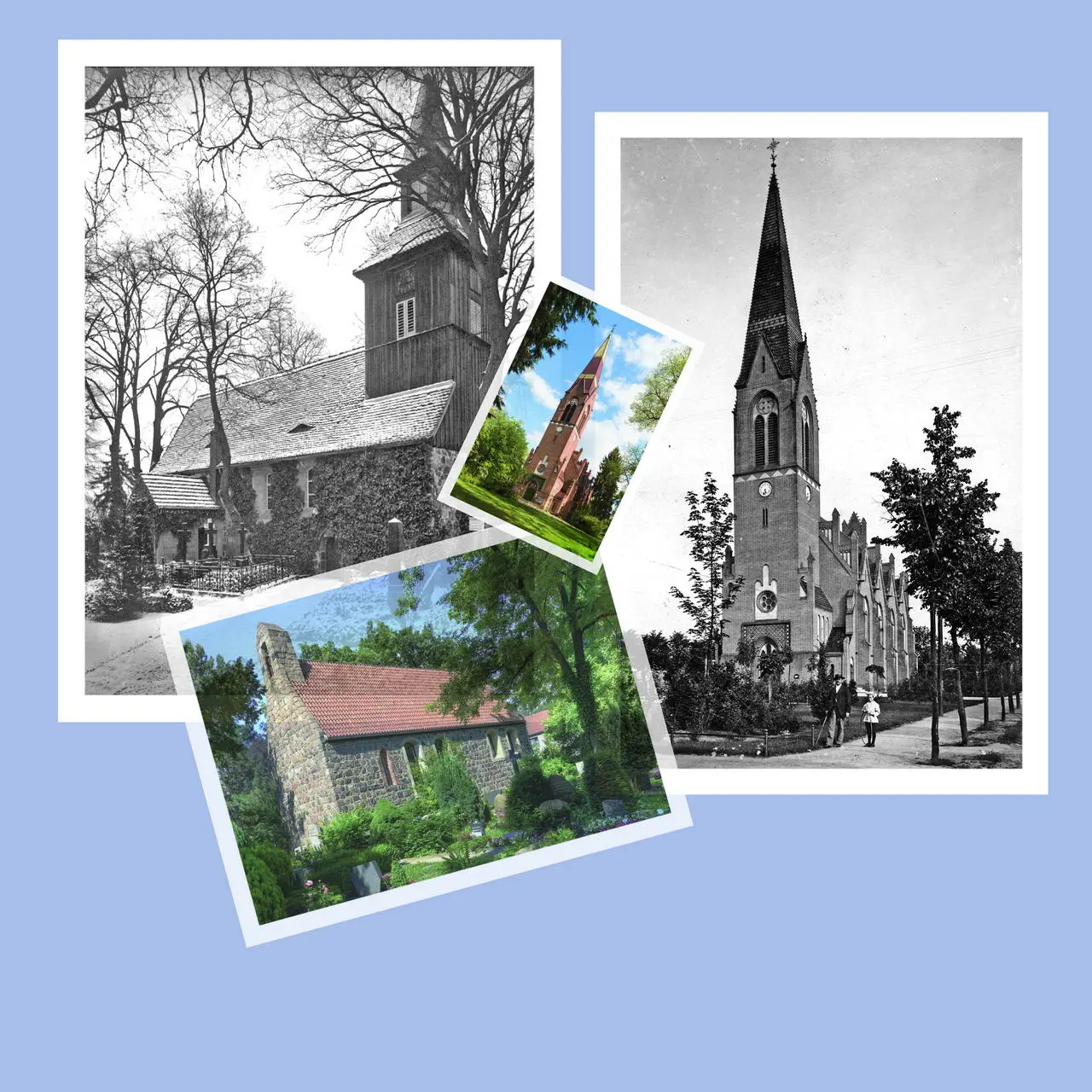 Collage mit historischen Bildern unserer Kirchen