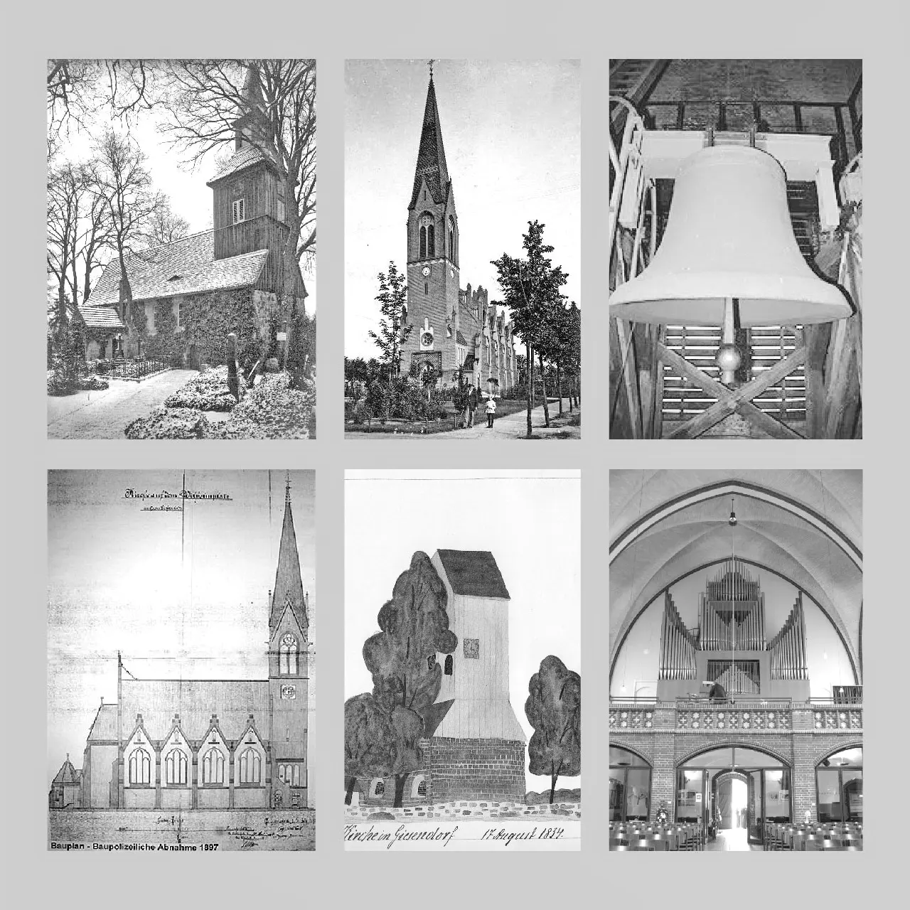 Collage mit historischen Bildern der Petruskirche und der Dorfkirche Giesensdorf