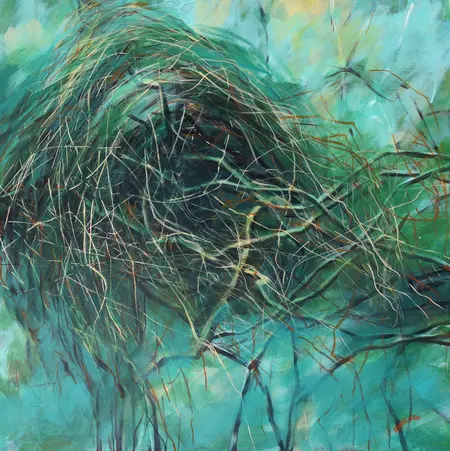 Eva Moeller &quot;Verknäult&quot;, 2023, Acryl auf Leinwand, 80x80