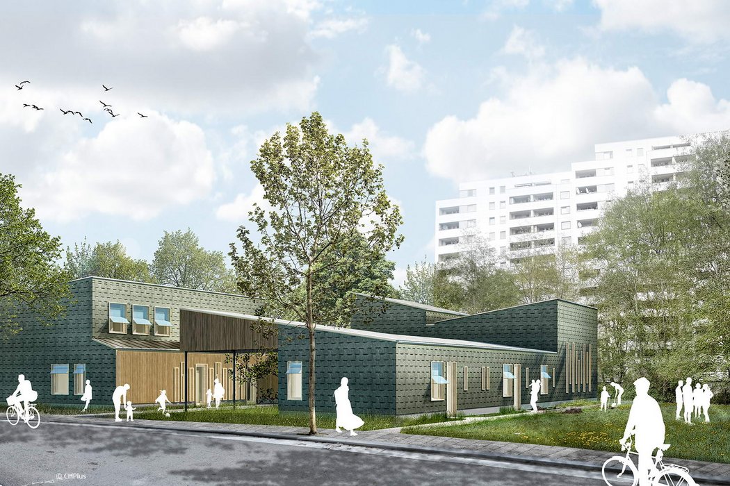 Modellansicht des neuen Gemeindezentrums in der Celsiusstraße (Stand April 2025)