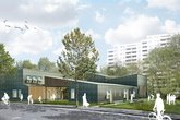 Modellansicht des neuen Gemeindezentrums in der Celsiusstraße (Stand April 2025)