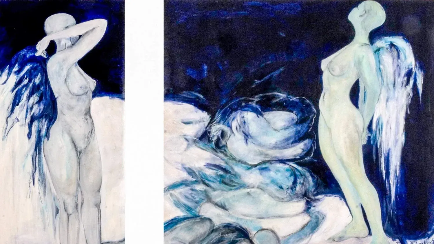 Claudia Sawallisch: Diptychon Genesis, 2012, Acryl/Canvas, 150X55 / 150X120