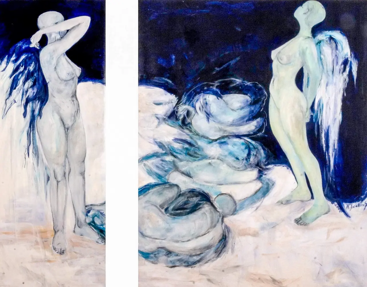 Claudia Sawallisch: Diptychon Genesis, 2012, Acryl/Canvas, 150X55 / 150X120 