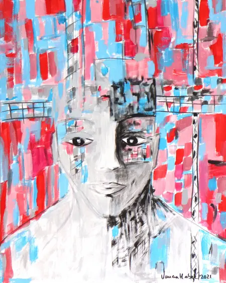 Vanesa Harbek: &quot;Depersonalization&quot;, 2021, Acrylic on canvas, 40 x 50 cm