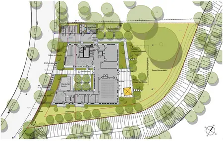 Abbildung 1: Lageplan und Freiraumgestaltung - © Schirmer-Partner Landschaftsarchitekten BDLA