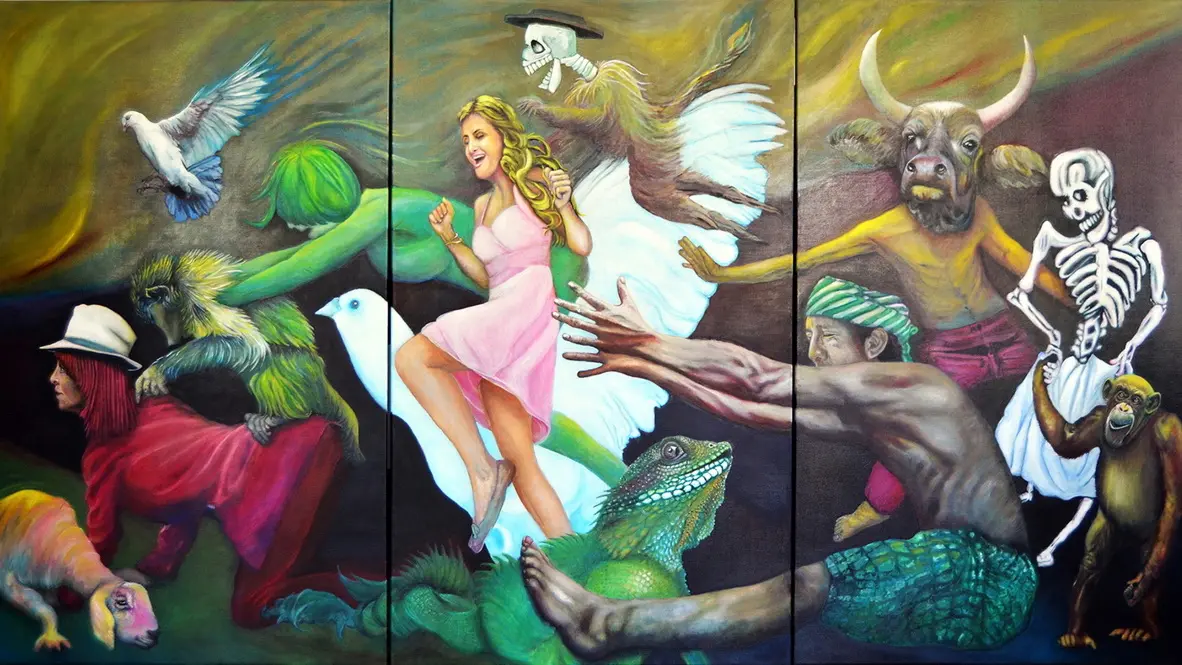Malerei von Evelin Daus: Vorwärts, 2023, Öl auf Leinwand, 145 x 270 cm